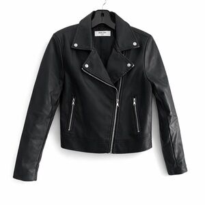 Double Zero Black Faux Leather Moto Jacket with Silver Hardware